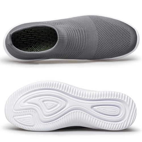 Image of vibdiv Men Walking Shoes Sneakers Tennis Breathable Pull-on Lightweight Comfortable Casual Mesh Gray White 10.5