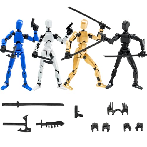 GmrvaMen 4PCS Robot Fidget Toys for Kids,Titan 13 Action Figures Set, Lucky Dummy T Nova N 13 Action Stick Figure Sensory Toys for Boys (Golden+Black+White+Blue)