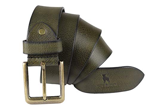 HIDE & SKIN Top Grain Genuine Leather Handmade | Cowboy Belt for Men | 46 inches length | Adjustable size fits Waist 28-40 inches (Waxy Brown)