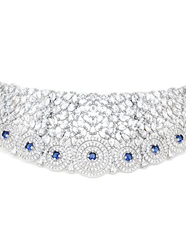 Image of Karatcart American Diamond Studed Blue Choker Necklace Set
