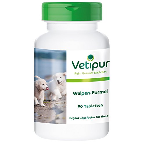 vetipur Welpen Ergänzungsfutter - Welpen Formel mit Calcium, Grünlippmuschel, Spirulina, Hagebutten & Ingwer - Futterergänzung für Hunde - 90 Tabletten Cover