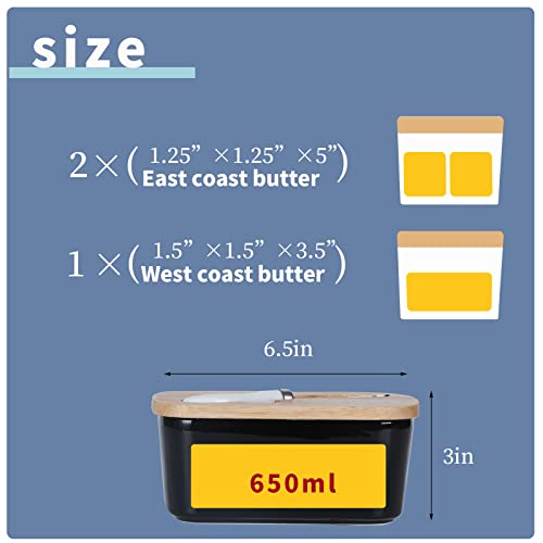 Large Ceramic Butter Dish For Countertop - Butter Keeper With High-Quality Silicone Sealing, Natural Wooden Lid And Stainless Steel Knife, Kitchen Decor And Accessories For Kitchen Gifts (Black) #TOP2