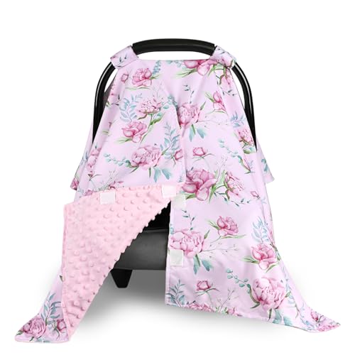 Image of DILIMI Baby Car Seat Cover, Minky Warm Car Seat Covers for Babies, Peekaboo Opening Infant Car Seat Cover, Nursing Cover Carseat Canopy, Purple Floral