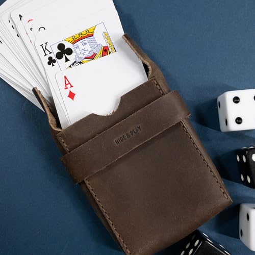 Image of Hide & Drink, Classic Case for Playing Cards (Not Included) Secure Storage, Playing Deck Holder, Travel Accessory, Full Grain Leather, Handmade, Bourbon Brown