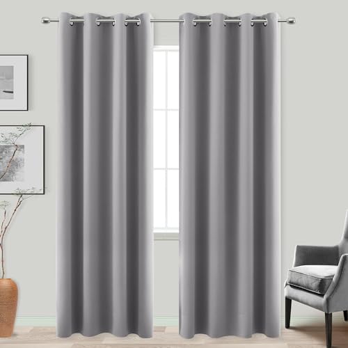 Image of KOUFALL Light Grey Blackout Curtains 84 Inch Length 2 Panel Sets for Dining Room Darkening Black Out Hotel Sunblock Light Blocking Curtins /Living Room Bedroom,Gray