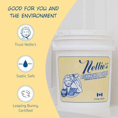 Image of Nellie's Dishwasher Powder - Superior Grease Penetration, Powerful Plant-Based Formula, Safe for Septic Systems, Advanced Food Particle Dislodging, Eco-Conscious Cleaning - 1,100 Scoop Bulk Bucket
