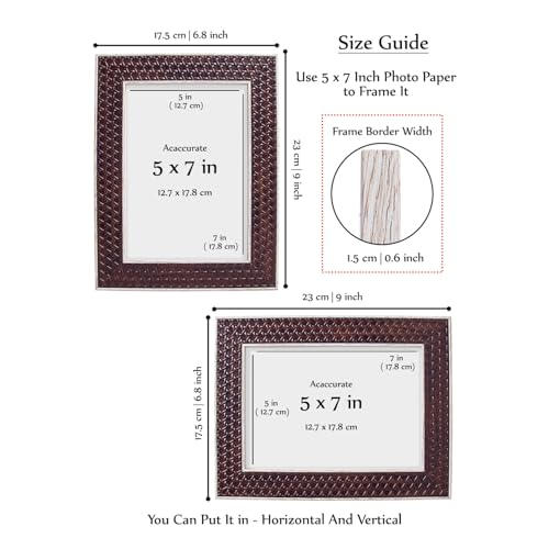 Image of GOLDEN PEACOCK Set of 2 5x7 Inch Photo Frames - Textured Woody Brown Finish | Elegant Tabletop & Wall Hanging Picture Frames for Home, Office & Living Room