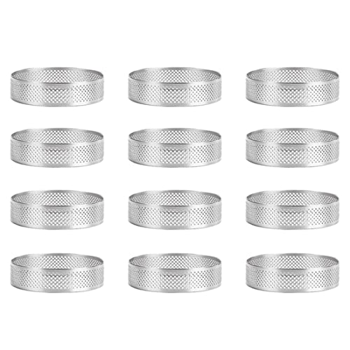 Hausdec 12 Pack Stainless Steel Tart Rings,Perforated Cake Mousse Ring,Cake Ring Mold,Round Cake 6cm