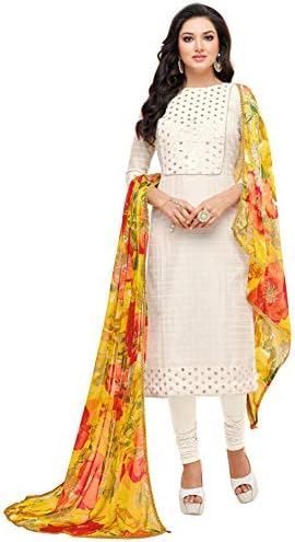 Rajnandini Women's chanderi silk Embroidered Semi-Stitched Salwar Suit Material With Printed Dupatta
