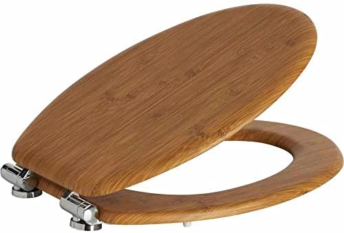 wilko Bamboo Print Toilet Seat, Made from Moulded Wood, Fits Most Standard UK Toilets, Fittings Included, 44.5 x 36.7cm
