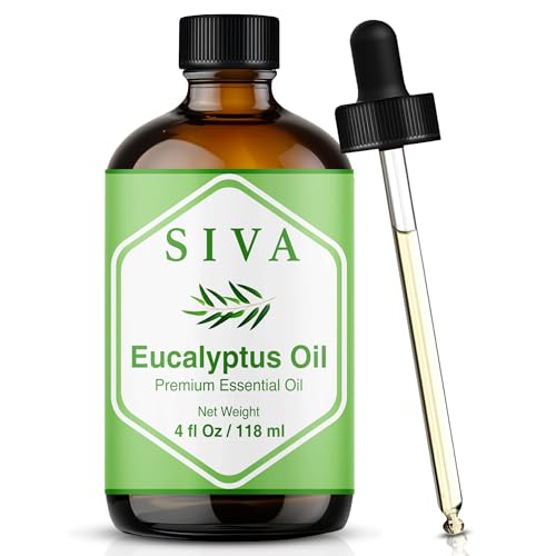 Siva Eucalyptus Essential Oil - 4 Fl Oz – 100% Natural Eucalyptus Oil - for Diffuser, Face, Skin Care, Aromatherapy, Hair Care, Scalp and Body Massage - with Dropper