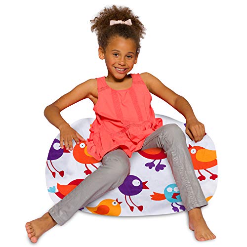 Posh Beanbags Bean Bag Chair, Medium-27in, Canvas Birds on White