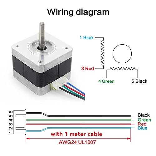 RATTMMOTOR Schrittmotor Nema 17 Stepper Motor 0,95A 24N.cm 2 phase 1,8 Grad 42x42x34mm,4-Draht Stepping Motor mit 1 meter Kabel für 3D-Drucker/CNC-Fräsmaschine (17PM-K049CN18CN)