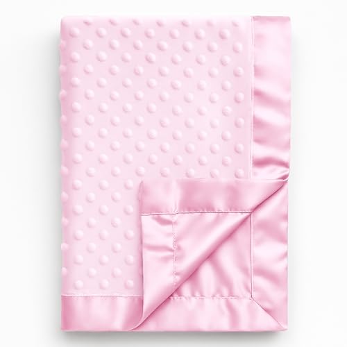 Image of Pro Goleem Baby Soft Minky Dot Blanket with Silky Satin Backing Baby Gifts for Girls（Pink, 30’’ x 40’’）