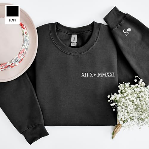 Nichebee Custom Embroidered Roman Numeral Date Couple'S Sweatshirt, Matching Sweatshirts For Couples, Custom Embroidered Sweatshirt, Custom Crewneck Sweatshirt, Anniversary, Engagements thumb #4