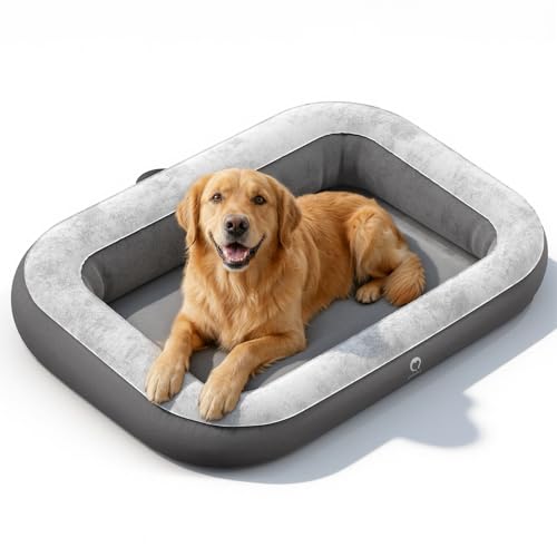 QPAU Aufblasbares Hundebett mit Seiten, waschbares Haustierbett für Reisen, Camping und Zuhause, wasserdichtes tragbares Hundebett mit Pumpe und Tasche für kleine, mittelgroße und große Hunde (groß)