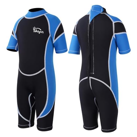 Yikayin Neoprenanzug Kinder Kurz, 2.5mm Neoprenanzug Shorty für Jungen Mädchen, Wärmender Tauchanzug Schwimmanzug Rückenreißverschluss zum Surfen, Schnorcheln, Schwimmen, Kajakfahren - Blau M