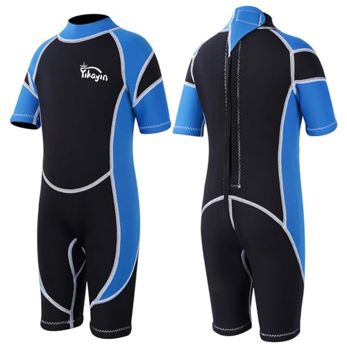 Yikayin Neoprenanzug Kinder Kurz 2.5mm Neopren Shorty für Jungen Mädchen Thermo UV Schwimmanzug Rückenreißverschluss zum Schwimmkurs Tauchen Surfen Schnorcheln