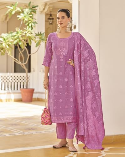 Image of Shaily Premium Silk Blend Woven Design Readymade Kurta with Pants and Dupatta Set | Ethnic Set | 3-Piece Suit Set | Haldi and Wedding Suit Set for Women