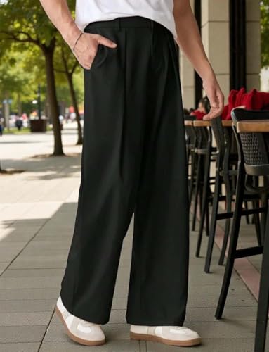 Image of KOTTY Men's Wide Leg Casual Style Korean Trousers with Relaxed Fit Tailoring Modern Structured Design for Professional Wear