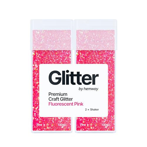 Hemway Glitter Shaker Fluorescent Pink 110g x2 Pack Fine, Craft Glitter Shakers for Resin & Epoxy Crafts, Christmas Art Supplies, Nail, Body, Face, Eye, Festival, Crafting, Slime, Sparkle