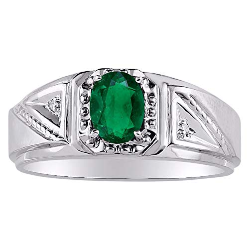 *RYLOS Simply Elegant Beautiful Green Emerald & Diamond Ring - May Birthstone*