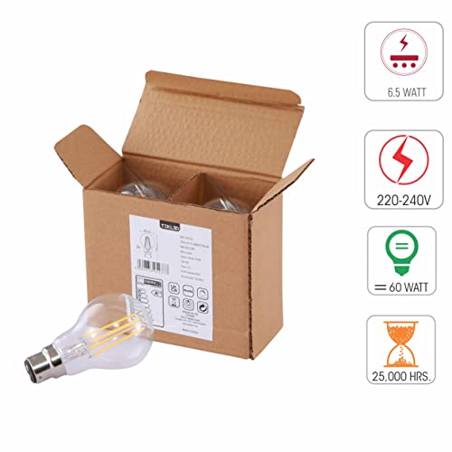 TEKLED® A60 Filament Vintage LED Bulbs | B22 Bayonet Cap | Energy Saving 6.5W Light Bulb 60W Equivalent | DIMMABLE Clear 2700K 806LM | 2-Pack | Warm White - Image 4