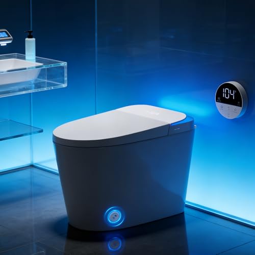 VIPBEAR Tankless One-Piece Smart Toilet with Heated Seat & Auto Lid | 1000g MaP, High Efficiency Dual Flush | Foam Shield, Foot Sensor, Night Light, Blackout Flush