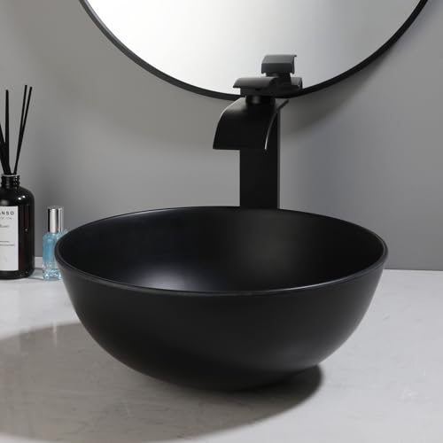 KECTIAKL 13 Inch Round Black Bathroom Vessel Sink Set