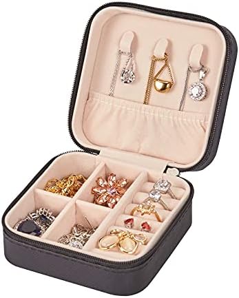 LETURE Pu Leather Small Jewelry Box, Travel Portable Jewelry Case For Ring, Pendant, Earring, Necklace, Bracelet Organizer Storage Holder Boxes (Black)