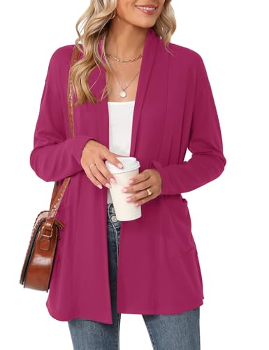 Image of Micoson Women's Long Sleeve Open Front Cardigan Casual Loose Lightweight Cardigans with Pockets