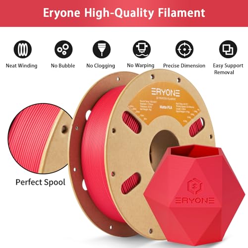 Image of ERYONE Matte 3D Printer PLA Filament 1.75 + /- 0.03mm, Matte Filament PLA 1KG(2.2LBS) Spool, Red