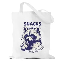 VICBOU Funny Raccoon Canvas Tote Bag, Sarcastic Raccoon Gag Gifts for Women Men Coworker Friend Birthday Christmas, Canvas Tote Reusable Grocery Bags for Shopping Beach Travel Gym Camping Party