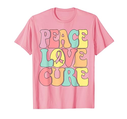 Peace Love Cure Groovy Cancer Breast Awareness Chicas divertidas Camiseta