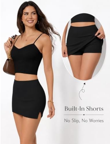 CHANGEZOE Women's Mini Skorts Mid-Low Rise Mini Skirt with Shorts Side Slit Stretchy Sexy Y2K Going Out Skirts Black - 2