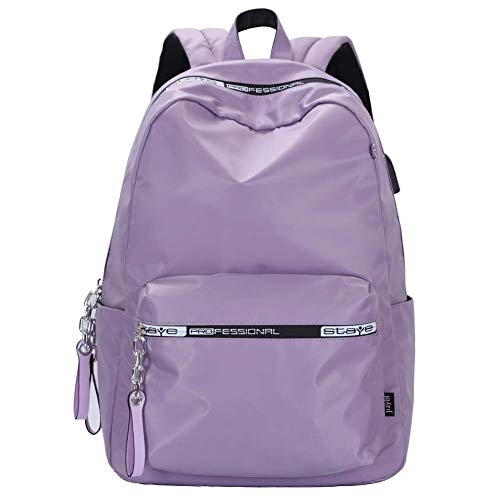 Mocha weir JIAYBL Mochila Escolar para niños  niñas y Mujeres  con Puerto USB  púrpura
