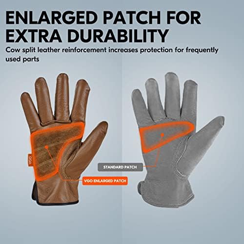 Vgo... 1 Pair Unlined Cow Grain Leather Safety Work Gloves Men,Rigger Gloves,Builder Gloves, Palm Patched(Gold,CA9597) (Brown, Large)