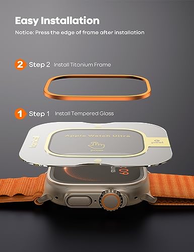 Lamicall Screen Protector for Apple Watch Ultra 2/1 49mm (2024/2023/2022), [Metal Frame] 2 Pack 9H Tempered Glass Film with Easy Alignment Tool, Waterproof Full Coverage Protective Case - Orange