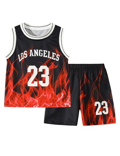 Image of 2 or 6 Piece Kids Boys Basketball Jersey Set Youth Letters Printed Lightweight Basketball Tank Top and Track Shorts