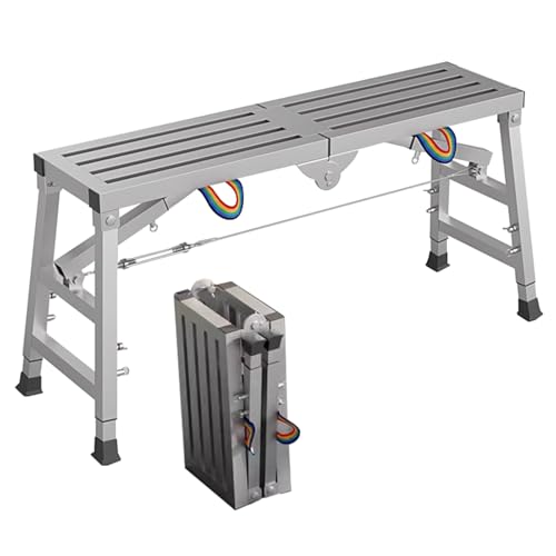 Plataforma de Trabajo Plataforma De Trabajo Plegable Para Espacios Pequeños, Andamio Ajustable, Escalera Resistente, Taburete Para El Hogar, La Oficina, El Taller Y El Garaje, Carga Máxima De 500 Libr