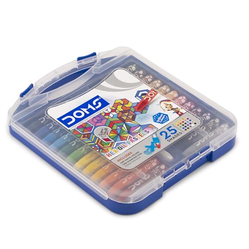 Doms 25 Shades Oil Pastels | Comes In Hard Plastic Case | Smooth Color Intermixing With Bright & Intense Colors | Free Pastel Holder, Sharpner & Scratching Tool Inside | Pack of 1