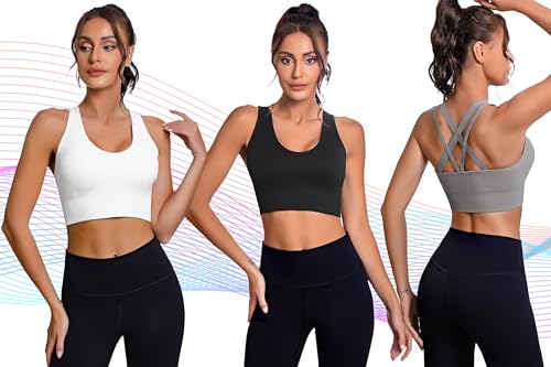 Sykooria 3 Pack Strappy Sports Bras For Women High Impact Supportive Padded Workout Bras Crop Workout Tank Tops thumb #1
