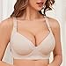 Pormist Push Up Bras for Women Back Fat Smoothing Bra Seamless Underwire T-Shirt Bra (Beige 38D)