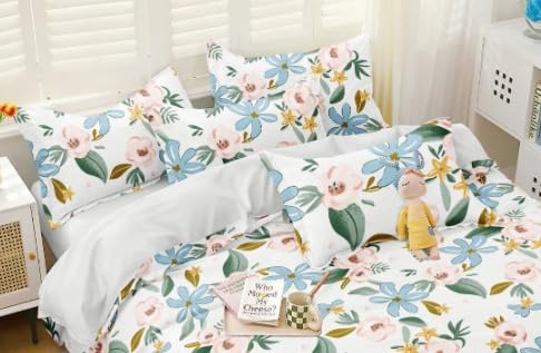 Image of TIB The Intellect Bazaar Glace Cotton Elastic Fitted Bedsheets King Size | Bedsheet for Double Bed with 2 Pillow Covers (72 inch x 78 inch or 182 x 152 cm) M-Floral Design