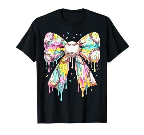 Baseball Player Coquette Bow Funny Drip T-Shirt
