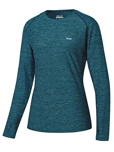 Willit Women's Upf 50+ Sun Protection Shirt Long Sleeve Spf Uv Shirt Rash Guard Outdoor Running Fishing Tops Slubby Light Blue L #TOP5