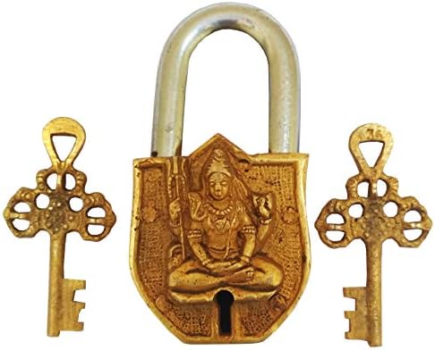 Brass Antique Pad Lock with Mahadev Idol