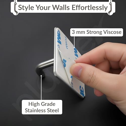 Image of Plantex Wall Hanging Hook /Bath Towel Hook /Self Adhesive Square Robe Hooks for Kitchen /Bathroom /Stylish Home Decor Items - Pack of 4 (Chrome)