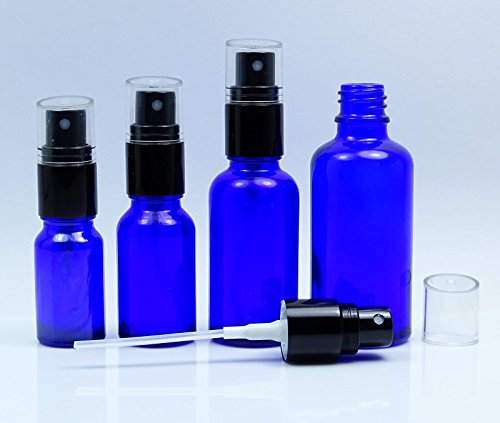 MT Bottles & Jars 12 Stück Nachfüllbarer Duftstoff-Spray-Flaschen Leere Cobalt Blue Glasflaschen mit Schwarz Atomizer Cap Großhandel Boston Round Atomizer Bottles 10 ml