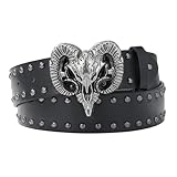 MILAKOO Women's Gothic Skull Belt Western Country Belts for Jeans PU Leather Motorcyclist Evil Belts for Man
